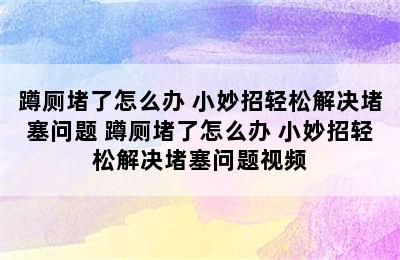 蹲厕堵了怎么办 小妙招轻松解决堵塞问题 蹲厕堵了怎么办 小妙招轻松解决堵塞问题视频